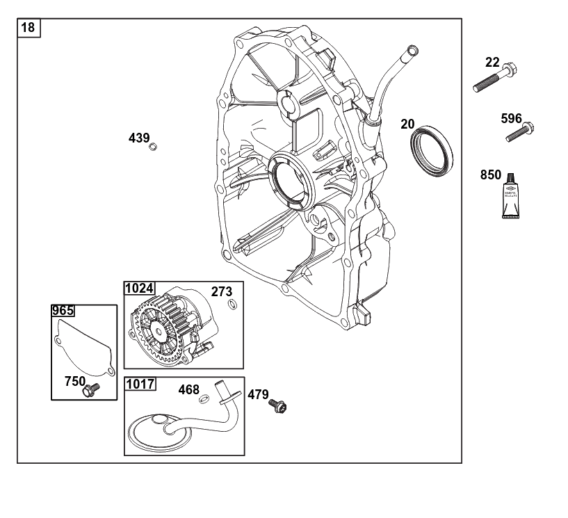 Crankcase Cover/Sump Group Diagram and Parts List for 61H475-0001-J1 400000 - 699999 Briggs and Stratton Engine